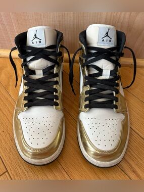 Nike Air Jordan 1 Mid SE White Metallic Gold DC1419-700 Mens Size 11